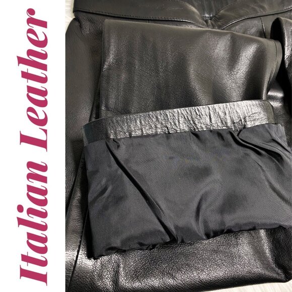 VINTAGE Y2K ITALIAN LEATHER STRAIGHT LEG SIDE ZIP PANTS BLACK,‎  28 X 30 - Picture 6 of 8